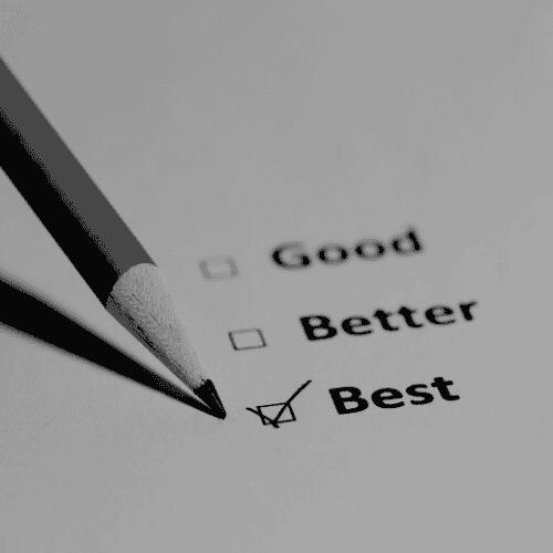 Black and white image illustrating 'Good, Better, Best' with emphasis on the 'Best' choice, symbolizing CodexCon as the top option for affordable web development.