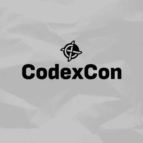 Black and white CodexCon logo and text, symbolizing affordable web development and SEO services for small businesses.