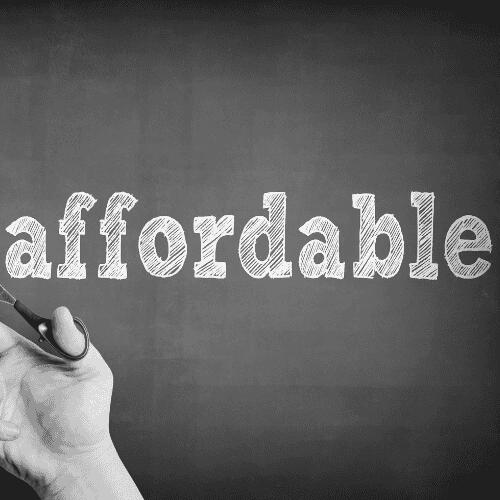 Black and white image with the word 'Affordable' emphasizing budget-friendly services.