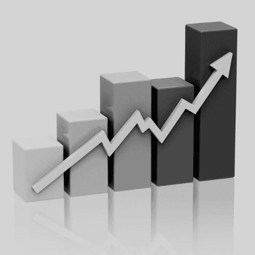 Black and white image of a chart with an upward trend, symbolizing growth and success through CodexCon's affordable web development services.